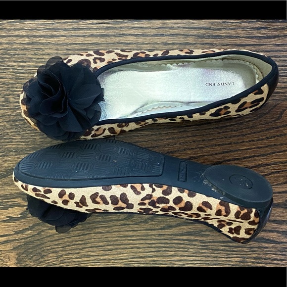 Landsend (pony hair) leopard print ballet flat with black pom detail on toe. - Picture 1 of 2